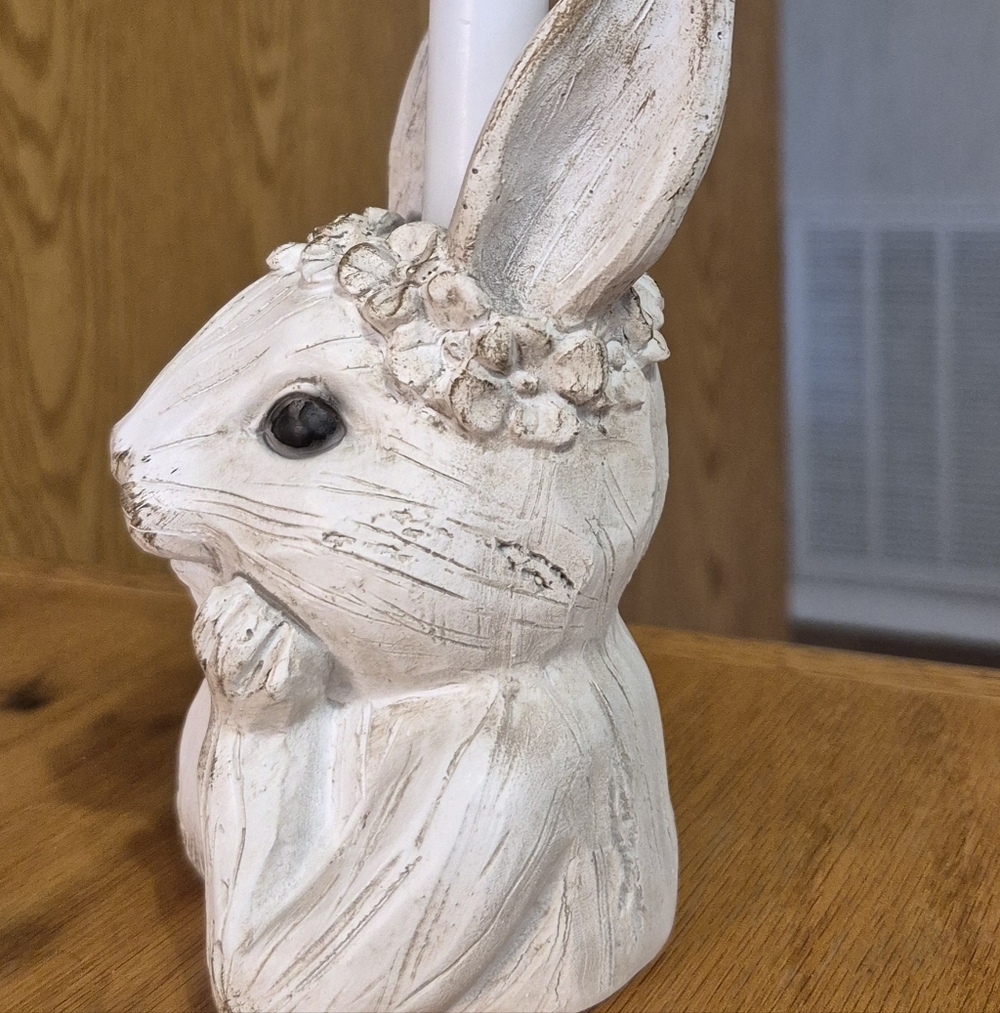Charming White Bunny Candle Holder, 6.5"     Candle not included. - Picture 2 of 6